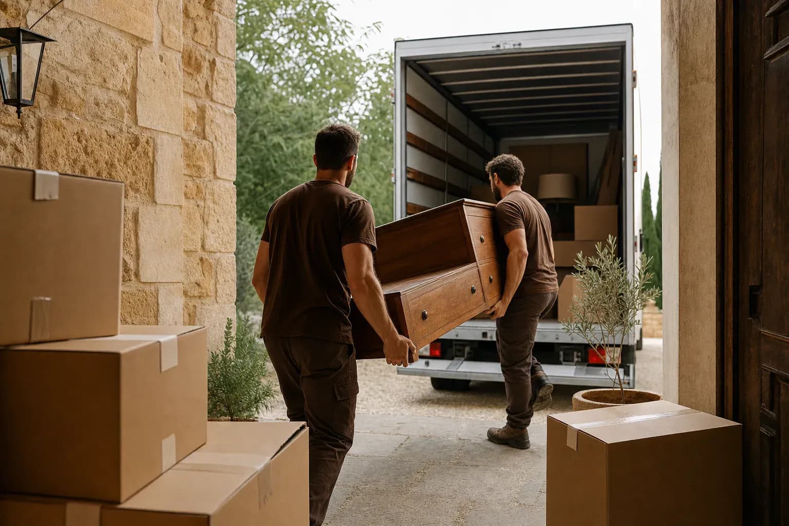 Illustration de cartons de déménagement prêts à être comptés et empilés